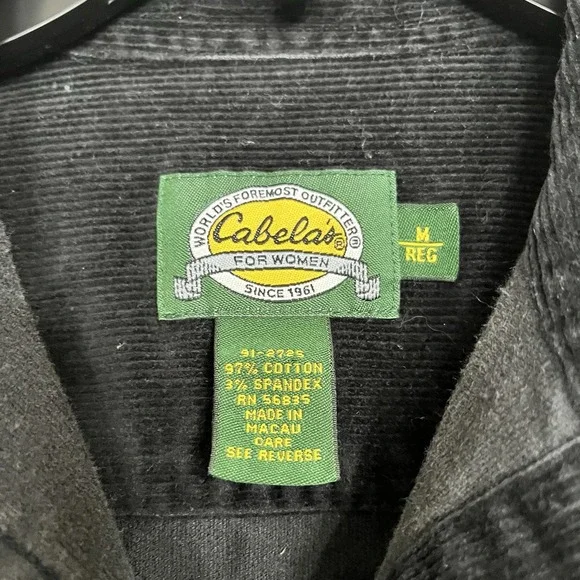 Cabelas Vintage Corduroy Jacket Black Size Medium Snap Button Collar Long Womens - Picture 3 of 6